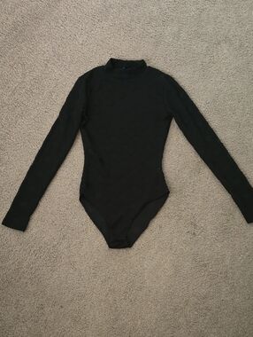 Fashion Nova Black Long-Sleeve Mock Neck Bodysuit